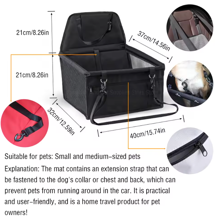 TailWaggers™ Travel Dog Car Seat Cover Waterproof Pet Dog Carriers Bag Cat Transport Hammock Dog Car Seat Basket for Small Medium Dogs